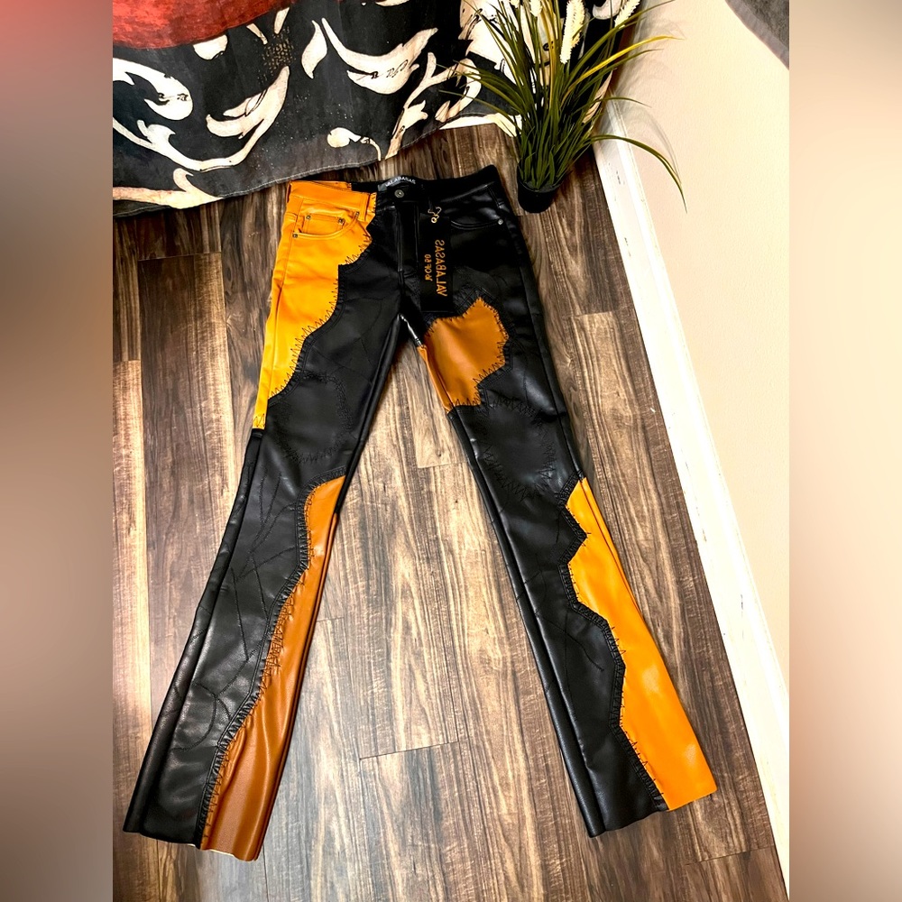 Men leather stack pants